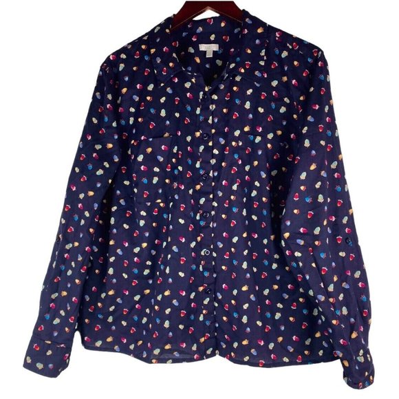 Talbots 2X XXL 18 20 Top Shirt Blouse Acorns Fall Autumn Navy Blue Career - Picture 2 of 4